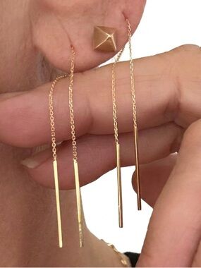 Real 14k Gold Minimal Threader Earrings Fine Jewelry Celebrity Stylist Curated